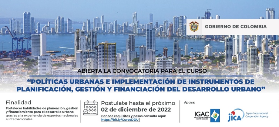 Postúlate a la convocatoria para el "Curso de Políticas Urbanas e Implementación de Instrumentos de Planificación, Gestión y Financiación del Desarrollo Urbano"