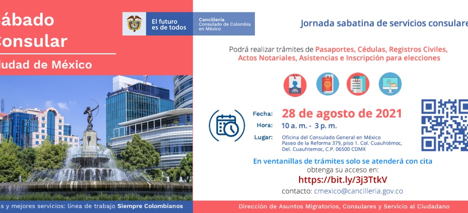 El Consulado de Colombia en México realizará jornada de servicios consulares este 28 de agosto