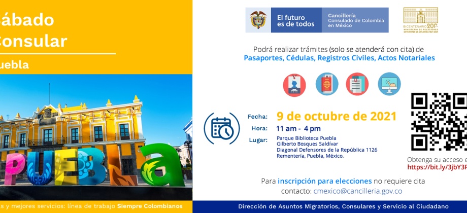 El Consulado de Colombia en México realizará jornada de servicios consulares este sábado 9 de octubre de 2021