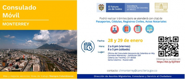 El Consulado General de Colombia en México realizará dos días de Consulado Móvil en Monterrey