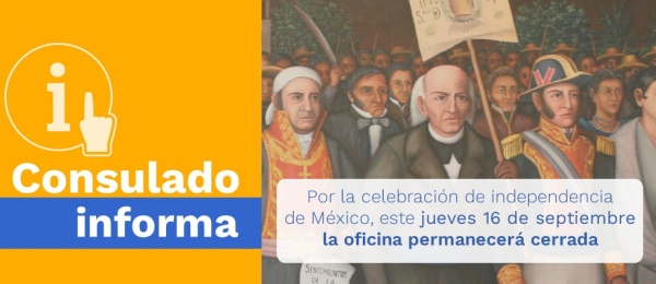 Consulado de Colombia en los Estados Unidos Mexicanos no tendrá atención al público el jueves 16 de septiembre de 2021