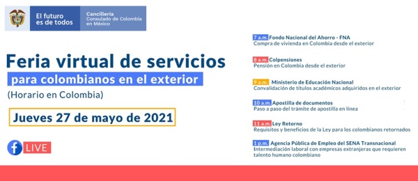 El Consulado General en México invita a la comunidad a conectarse con la feria virtual de servicios, el 27 de mayo de 2021